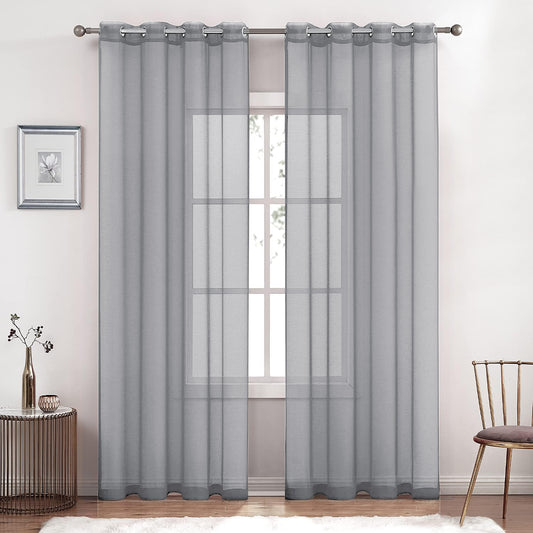 Semi-Sheer Curtains 52x96 in, Light Filtering Curtains 2 Panel, Grommet Window Sheer Curtain for Ventilation, Elegant Decor Voile Curtains & Drapes for Living Room Bedroom Dinning, Grey