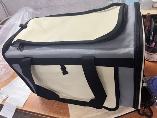 CSD01BPBC0626BU CshidWorld Collapsible Cat Carrier Pet Carrier for Large Cats (up to 25lbs), TSA Airline Approved Cats Carrier Soft Sided, Small Dog Travel Bag with a Bowl/Safety Leash-Beige Gray