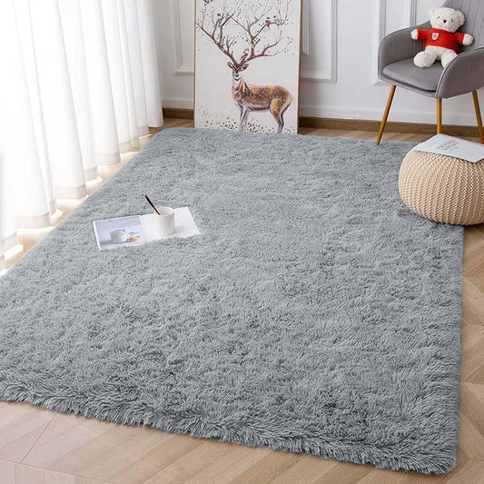 CSD01CSAR0406GY Area Rugs for Living Room Bedroom, 4x6 Ultra Soft Comfy Fluffy Thickened Memory-Foam Indoor Carpets, Modern Minimalist Carpet for Teen Adults Apartment Bedroom Home Decor, Gray