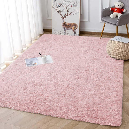 CSD01CSAR0406PK Area Rugs for Living Room Bedroom, 4x6 Ultra Soft Comfy Fluffy Thickened Memory-Foam Indoor Carpets, Modern Minimalist Carpet for Teen Adults Apartment Bedroom Home Decor, Pink