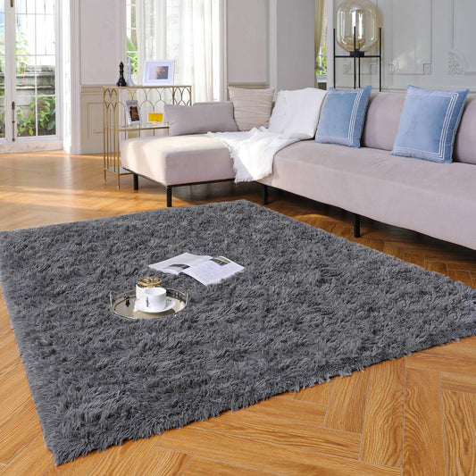 CSD01CSAR0406DRG Area Rugs for Living Room Bedroom, 4x6 Ultra Soft Comfy Fluffy Thickened Memory-Foam Indoor Carpets, Modern Minimalist Carpet for Teen Adults Apartment Bedroom Home Decor, Dark Gray