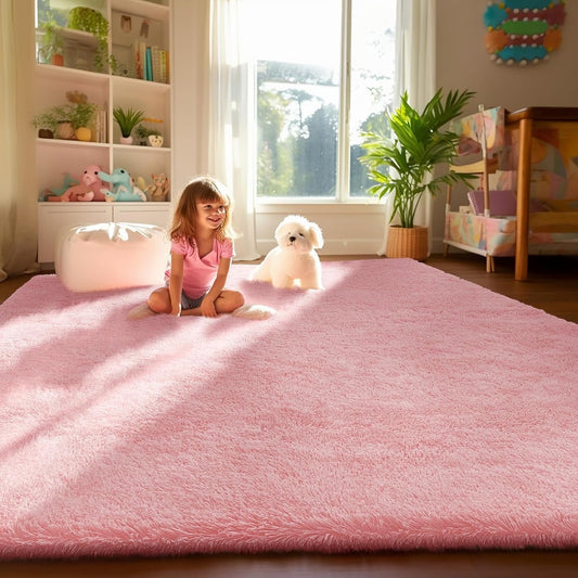 CSD01CSAR0508PK Area Rugs for Living Room Bedroom, 5x8 Ultra Soft Comfy Fluffy Thickened Memory-Foam Indoor Carpets, Modern Minimalist Carpet for Teen Adults Apartment Bedroom Home Decor Pink