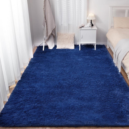 CSD01CSAR0508DBU Area Rugs for Living Room Bedroom, 5x8 Ultra Soft Comfy Fluffy Thickened Memory-Foam Indoor Carpets, Modern Minimalist Carpet for Teen Adults Apartment Bedroom Home Decor Blue