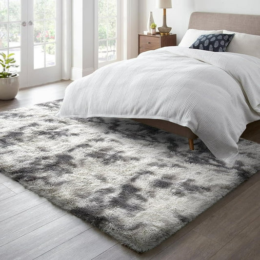 CSD01CSAR0508SRG Area Rugs for Living Room Bedroom, 5x8 Ultra Soft Comfy Fluffy Thickened Memory-Foam Indoor Carpets, Modern Minimalist Carpet for Teen Adults Apartment Bedroom Home Decor, Tie-Dyed Dark Grey