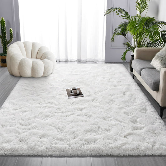 CSD01CSAR0508WH Area Rugs for Living Room Bedroom, 5x8 White Ultra Soft Comfy Fluffy Thickened Memory-Foam Indoor Carpets, Modern Aesthetic Minimalist Carpet for Teen Adults Apartment Bedroom Home Decor,