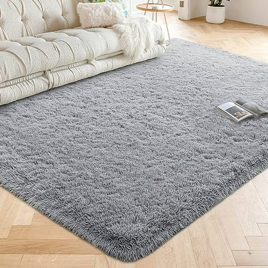 CSD01CSAR0508GY Area Rugs for Living Room Bedroom, 5x8 White Ultra Soft Comfy Fluffy Thickened Memory-Foam Indoor Carpets, Modern Aesthetic Minimalist Carpet for Teen Adults Apartment Bedroom Home Decor, Gray