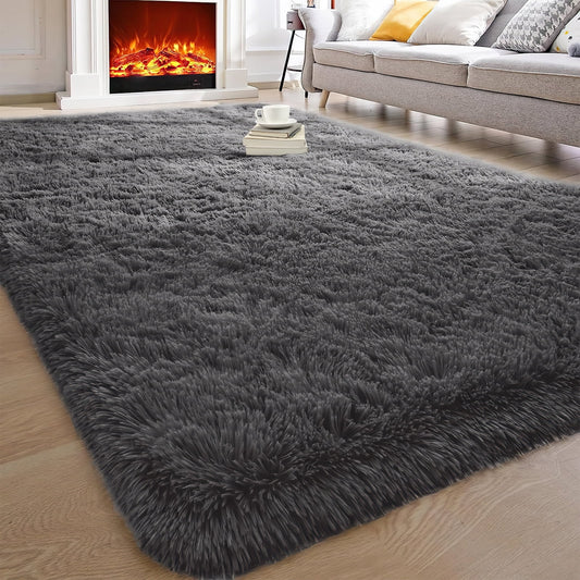 CSD01CSAR0508DRY Area Rugs for Living Room Bedroom, 5x8 White Ultra Soft Comfy Fluffy Thickened Memory-Foam Indoor Carpets, Modern Aesthetic Minimalist Carpet for Teen Adults Apartment Bedroom Home Decor