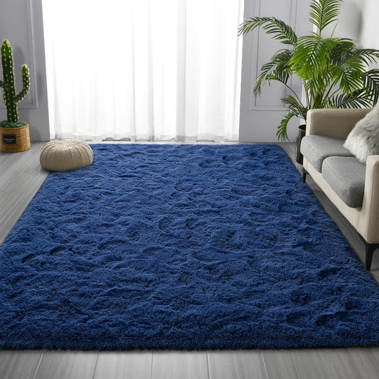 CSD01CSAR0609DBU Area Rugs for Living Room Bedroom, 6x9 Ultra Soft Comfy Fluffy Thickened Memory-Foam Indoor Carpets, Modern Minimalist Carpet for Teen Adults Apartment Bedroom Home Decor Blue