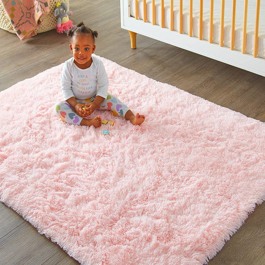 CSD01CSAR0609PK Area Rugs for Living Room Bedroom, 6x9 Ultra Soft Comfy Fluffy Thickened Memory-Foam Indoor Carpets, Modern Minimalist Carpet for Teen Adults Apartment Bedroom Home Decor Pink