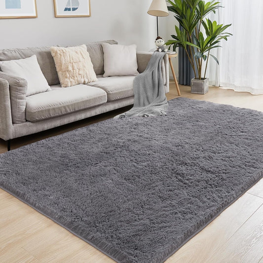 CSD01CSAR0609DRG Area Rugs for Living Room Bedroom, 6x9 Ultra Soft Comfy Fluffy Thickened Memory-Foam Indoor Carpets, Modern Minimalist Carpet for Teen Adults Apartment Bedroom Home Decor