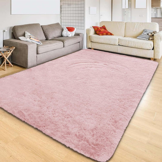 CSD01CSAR0810PK Area Rugs for Living Room Bedroom, 8x10 Ultra Soft Comfy Fluffy Thickened Memory-Foam Indoor Carpets, Modern Minimalist Carpet for Teen Adults Apartment Bedroom Home Decor Pink