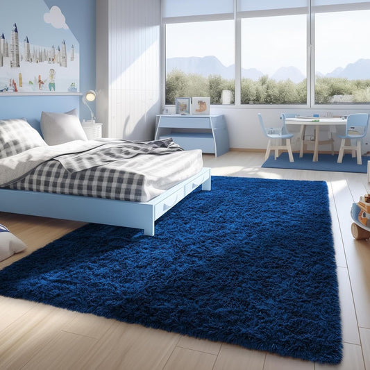 CSD01CSAR0810DBU Area Rugs for Living Room Bedroom, 8x10 Ultra Soft Comfy Fluffy Thickened Memory-Foam Indoor Carpets, Modern Minimalist Carpet for Teen Adults Apartment Bedroom Home Decor Blue