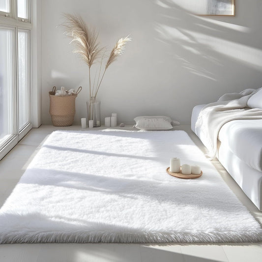 CSD01CSAR0810WH Area Rugs for Living Room Bedroom, 8x10 Ultra Soft Comfy Fluffy Thickened Memory-Foam Indoor Carpets, Modern Minimalist Carpet for Teen Adults Apartment Bedroom Home Decor White