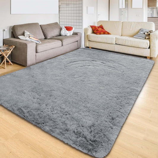 CSD01CSAR0810GY Area Rugs for Living Room Bedroom, 8x10 Ultra Soft Comfy Fluffy Thickened Memory-Foam Indoor Carpets, Modern Minimalist Carpet for Teen Adults Apartment Bedroom Home Decor Gray