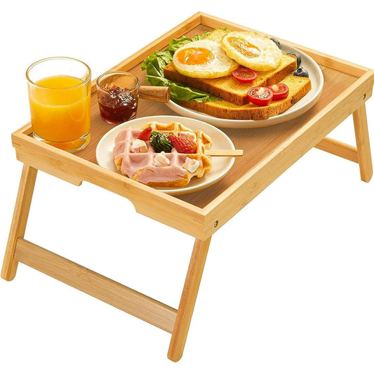 CSD59BMBT0000BM Bamboo Bed Tray Table with Foldable Legs, Breakfast Tray for Sofa, Bed, Eating, Working, Used As Laptop Desk Snack Tray