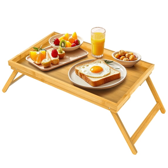 CSD59BMBT0000BM Bamboo Bed Tray Table with Foldable Legs, Breakfast Tray for Sofa, Bed, Eating, Working, Used As Laptop Desk Snack Tray
