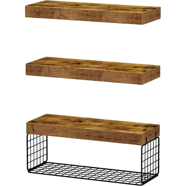 CSD63FSWB0003BN Floating Shelves for Wall with Toilet Paper Storage Basket, Bathroom Shelves Over Toilet with Cube Shelf, 16" Floating Shelf Wall Shelves for Bathroom Decor, Bathroom Organizers Storage, Rustic Brown