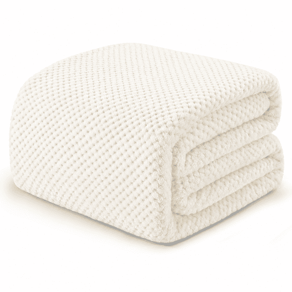 Throw Blanket, 260GSM Soft Jacquard Blanket for Bed, Waffle Weave Fuzzy Blanket Queen Size for Decor, Lightweight and Warm Blankets for Office Bedroom Sofa Office Travel, Beige