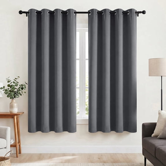Cshidworld Gray Blackout Curtains Set of 2,Thermal Insulated 52 x 72 Inch Room Darkening Window Drapes with Grommet Top, Noise Reducing Privacy Curtains for Bedroom and Living Room