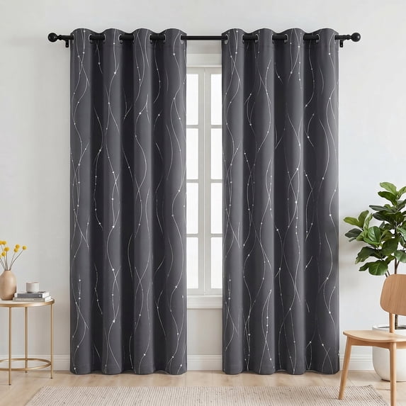Blackout Curtains, 52 x 84 inch Blackout Curtains Set of 2 Panels, Thermal Insulated Room Darkening Curtains for Bedroom, Privacy Protection & Noise Reducing, Gray with Priting