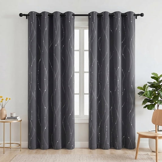 Blackout Curtains, 52 x 84 inch Blackout Curtains Set of 2 Panels, Thermal Insulated Room Darkening Curtains for Bedroom, Privacy Protection & Noise Reducing, Gray with Priting