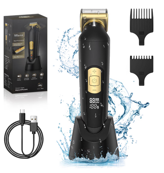 Body Hair Trimmer for Men, IPX7 Waterproof Ball Trimmer Men with 5 Speeds, LED Light, Wet/Dry Groomer, USB-C Rechargeable, Groin and Body Shaver