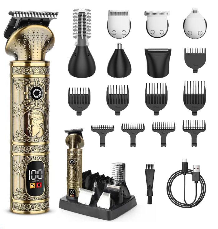 Beard Trimmer for Men, 6 in 1 T-Blade Hair Clippers, Electric Razor Shavers for Men, LED Display, Grooming Kit for Nose Mustache Body Facial Men Gifts