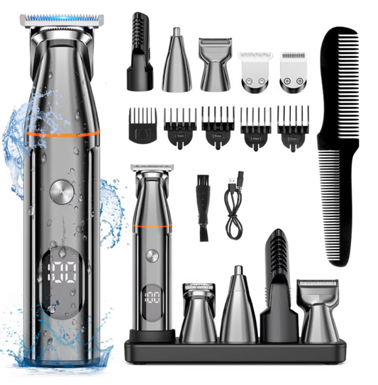 Hair Clippers, 5 IN 1 Cordless Electric Nose Ear Beard Trimmer Face Body Shaver, Rechargeable Men's Haircut & Grooming Kit with LED Display for Father Husband Boyfriend