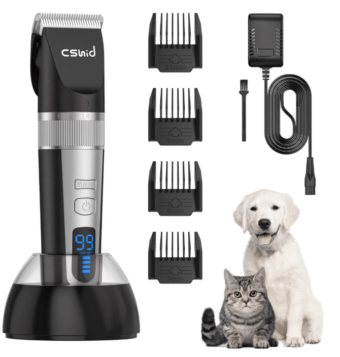 Dog Clippers for Thick Heavy Coats, Low Noise Rechargeable Cordless Pet Shaver with Stainless Steel Blade, Waterproof Dog Grooming Kit for Dogs Pets and Animals, Black