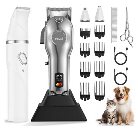 Dog Clippers with Dog Paw Trimmer for Heavy Thick Hair, Cordless Dog Grooming Kit, Low Noise Clippers for Grooming with Stainless Steel Blade, Rechargeable Dog Shaver for Small and Large Dogs Cats