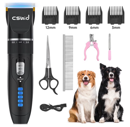Dog Clippers, USB Rechargeable Cordless Dog Grooming Kit, Low Noise Electric Pets Hair Trimmers, Quiet Washable Shaver Clippers Shears for Thick Coats Dogs Cats with LED Display, 4 Comb Guides