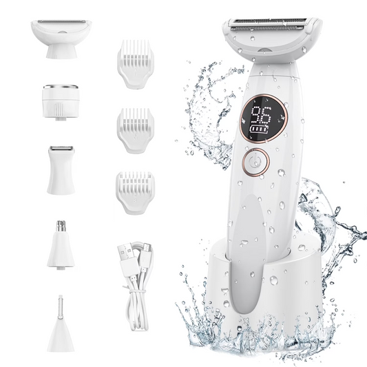 5 in 1 Bikini Trimmer for Women, IPX7 Waterproof Wet & Dry Electric Razors for Women with Charge Dock, Womens Electric Shaver for Bikini Underarm Body Face