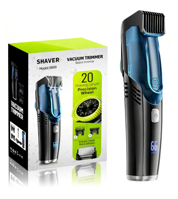 Beard Trimmer for Men, All-in-One Vacuum Mustache Trimmer With Precision Dial,Adjustable 20 Length Setting Premium Facial Hair Groomer, Waterproof Wet/Dry Clipper, Blue