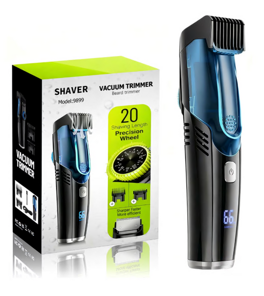Beard Trimmer for Men, All-in-One Vacuum Mustache Trimmer With Precision Dial,Adjustable 20 Length Setting Premium Facial Hair Groomer, Waterproof Wet/Dry Clipper, Blue