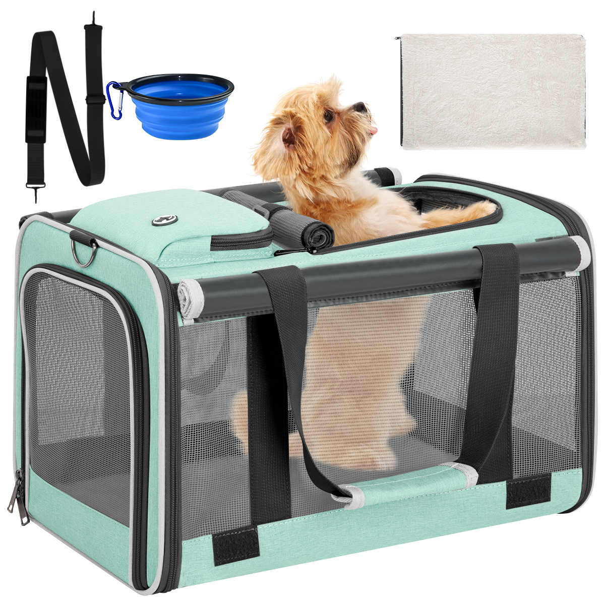 CSD0200CC0H02GY CshidWorld Cat Carrier Pet Carrier for Small Dogs Medium Cats Puppies up to 20 lbs, Collapsible Soft Sided Cat Travel Carriers with a Bowl, Airline Approved, Green