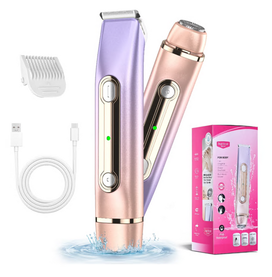 2 in 1 Women Electric Shaver, Dual Head Bikini Trimmer for Women, Painless Electric Razors for Silk Skin, Ceramic Blade, Waterproof Wet & Dry Use Body Hair Removal for Trip