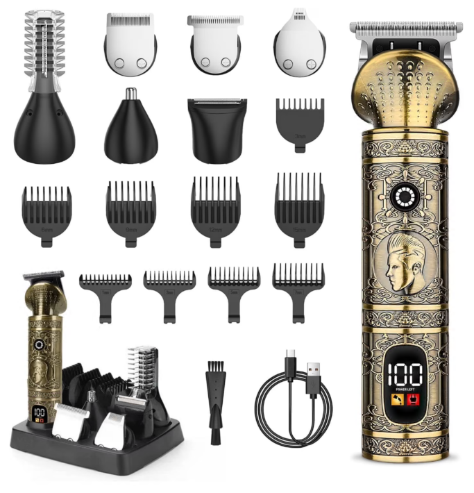 Beard Trimmer for Men, Professional Mens T-Blade Trimmer Electric Shaver Razor, Nose Body Trimmer Hair Cutting Kit Cordless 6 in 1, Grooming Kit Gifts for Men