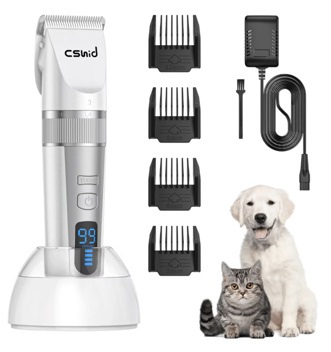 Dog Clippers for Thick Heavy Coats, Low Noise Rechargeable Cordless Pet Shaver with Stainless Steel Blade, Waterproof Dog Grooming Kit for Dogs Pets and Animals, White