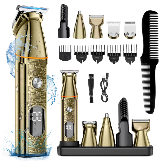 Hair Clipper for Men, 5-IN-1 Cordless Nose Beard Trimmers, Professional Haircutting & Grooming Kit, IPX7 Waterproof Face Body Shaver Wet/Dry with LED Display, USB Rechargeable for Father Husband