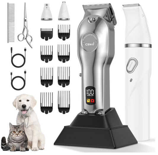 Dog Clippers for Grooming for Heavy Thick Hair Coats with Dog Paw Trimmer Nail Grinder for Grooming, Low Noise Rechargeable Cordless Dog Grooming Kit with Paw Trimmer Nail Grinder for Small Large Dog