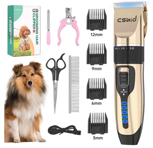Dog Hair Clippers, Professional LED Display Dog Grooming Kit, Cordless Quiet Pets Clippers Hair Trimmer, Low Noise Dog Shaver Clipper with 4 Comb Guides, 5 Size Fine Tuning Knob for Thick Coats Cats