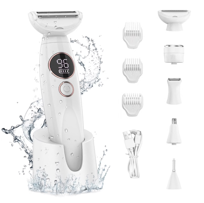 Electric Razors Shavers for Women, 5 in 1 Bikini Trimmer for Women Wet/Dry Face Razors for Face Nose Eyebrow Arms Armpit Legs Pubic Area Painless Facial Hair Removal for Women