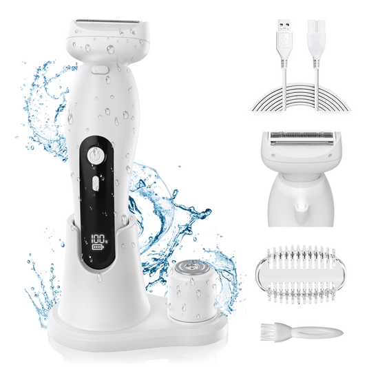 Electric Shaver for Women, Womens Electric Razor, Cordless Bikini Trimmer Rechargeable Smooth Painless 2 in 1 Womens Shave Wet Dry for Bikini Hair Removal Underarm Public Hairs Legs, White