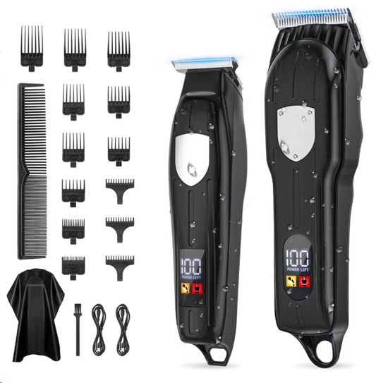 Hair Clippers for Men, Professional Cordless Beard Trimmer, Rechargeable Barber Hair Cutting Grooming Kit & Zero Gap T-Blade Trimmer Combo with LED Display, 13 Premium Guards for Men Family Gift