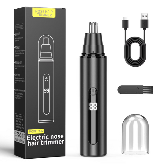 Nose Hair Trimmer for Men Rechargeable, Electric Nose and Ear Hair Trimmer, Professional Nose Clipper, LED Display, Waterproof, Portable Travel Size, Painless, Black
