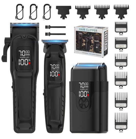Professional Hair Clipper Set for Men, 7000Rpm Beard Trimmer, IPX6 Waterproof Electric Shavers 3 in 1 Hair Cutting Kit for Men, Cordless Barber Clipper Set with LED Display for Mens Gifts