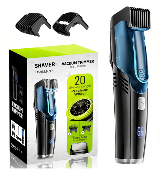Vacuum Beard Trimmer for Men, Men’s Electric Stubble Trimmer with LED Display, 20 Length Settings, IPX7 Waterproof, USB Charge, Gifts for Men, Blue