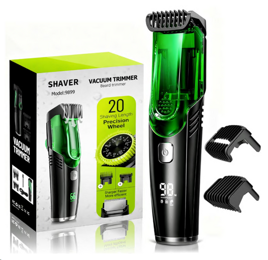 Vacuum Beard Trimmer for Men, Men’s Electric Stubble Trimmer with LED Display, 20 Length Settings, IPX7 Waterproof, USB Charge, Gifts for Men, Green