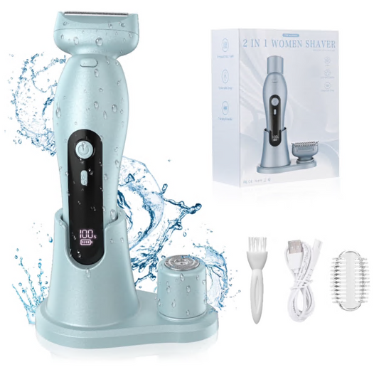 Women Electric Razor, 2 in 1 Electric Shaver for Women, LED Light, Digital Display, Low Noise, Wet Dry Use for Bikini Hair Removal Underarm Public Hairs Legs