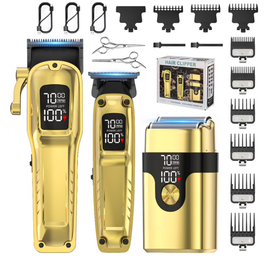 Professional Hair Clipper Set for Men, 7000Rpm Beard Trimmer, IPX6 Waterproof Electric Shavers 3 in 1 Hair Cutting Kit for Men, Cordless Barber Clipper Set with LED Display for Mens Gifts